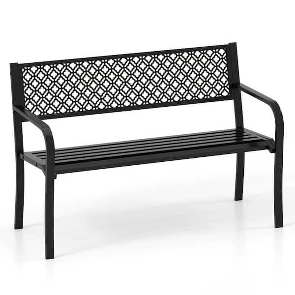Liviza 2-Person 50 Inches Black Metal Outdoor Bench with Slatted Seat