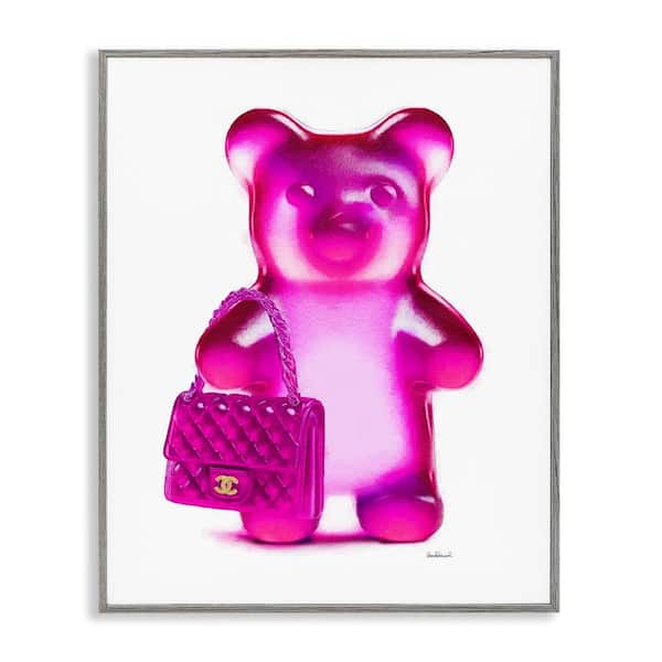 Stupell Industries Pink Bear and Purse by Amanda Greenwood Gray Framed Abstract Giclee Art Print 20 in. x 16 in.