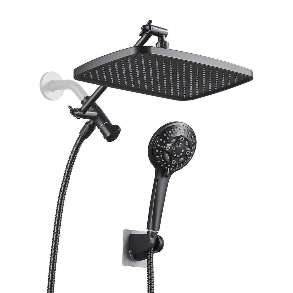 Rainfull 2-in-1 8-Spray Patterns with 1.8 GPM 12 in. Wall Mount Dual Shower Head and Handheld Shower Head in Black price history on PriceWatchPro