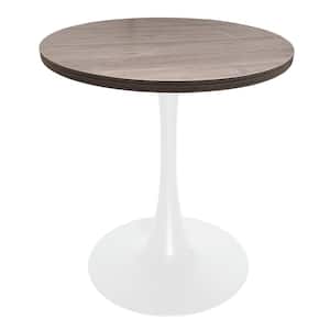 Bristol Mid-Century Modern 27 in. Round Dining Table with Wood Top and White Iron Base, Seats 4 (Dark Walnut)