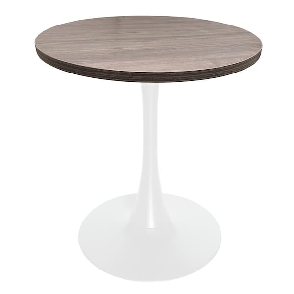 Leisuremod Bristol Mid-Century Modern 27 in. Round Dining Table with Wood Top and White Iron Base, Seats 4 (Dark Walnut)