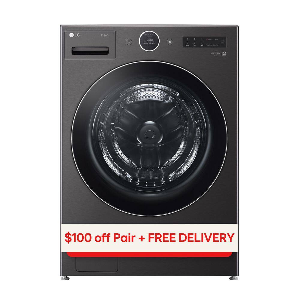 LG 5.0 cu. ft. Black Steel Smart Front Load Washer with Steam Setting