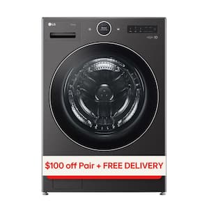 5.0 cu. ft. Stackable Smart Front Load Washer in Black Steel with ezDispense, AI Digital Dial, Steam and TurboWash360