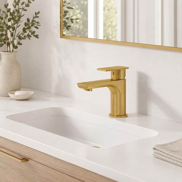 5.6 in. 1-Handle Single Hole Bathroom Faucet 1.2GPM with Pop-Up Drain in Brushed Gold (1-Pack)