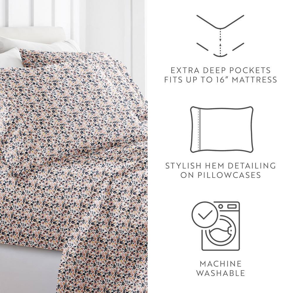 Mauve Floral Queen Microfiber Kids Unisex Sheet Set