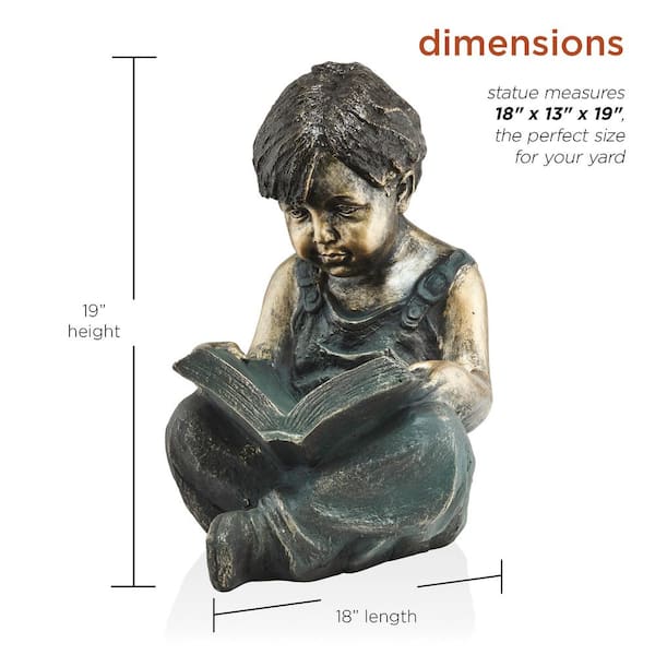 Alpine Corporation 16 in. Tall Indoor/Outdoor Girl Laying Down Reading Book  Statue Set Yard Art Decoration GXT268 - The Home Depot