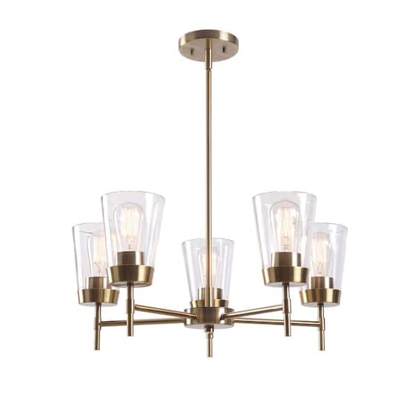 Manor Brook Bea 5-Light Antique Brass Chandelier Display with Clear Glass