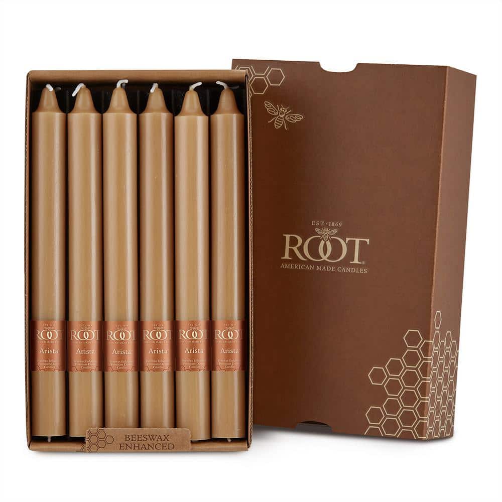 Root Beeswax Enhanced Unscented 9-Inch Taper Candles, Box of 12