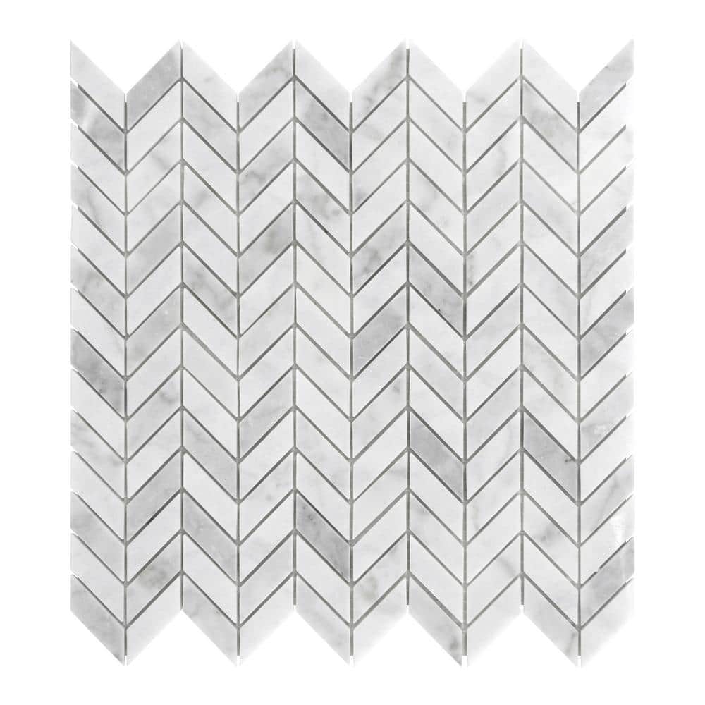11.22'' x 11.22'' Chevron White Marble Mosaic Tile