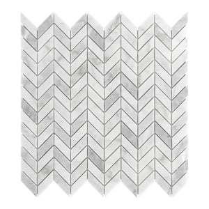 Chevron Carrara White 11.22 in. x 11.22 in. Polished Natural Marble Floor and Wall Mosaic Tile (8.6 sq. ft./Case)