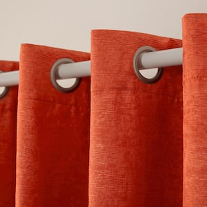 Lustre Mecca Orange Solid Woven Room Darkening Grommet Top Curtain, 52 in. W x 96 in. L (Set of 2)