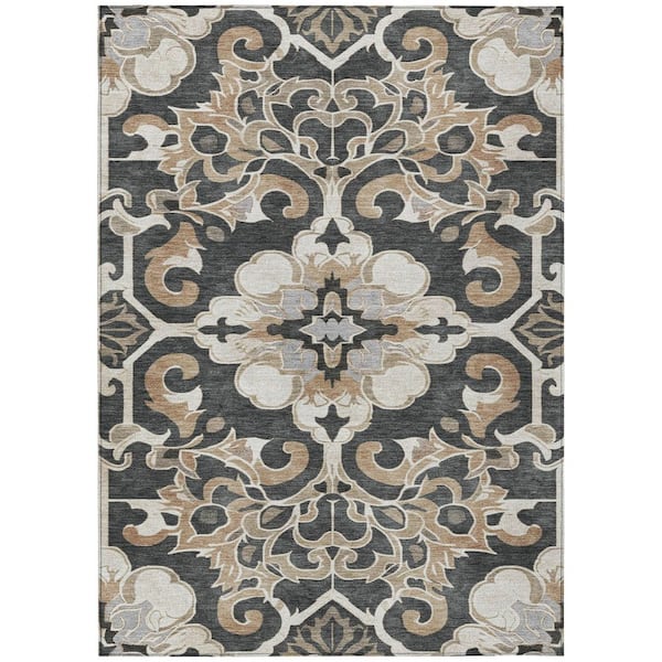 Chantille Machine Washable Indoor/Outdoor Abstract ACN1947 Charcoal 8 ft. x 10 ft. Area Rug