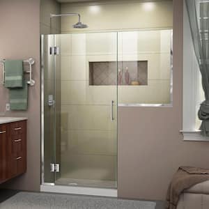 Unidoor-X 53 to 53.5 in. x 72 in. Frameless Hinged Shower Door in Chrome