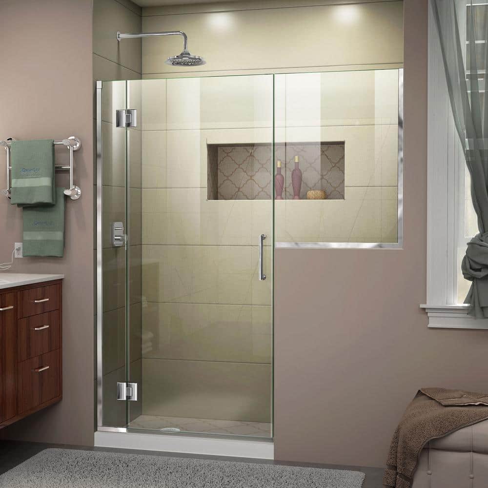 Unidoor-X 60" Frameless Clear Glass Hinged Shower Door with Distressed Bronze Hardware