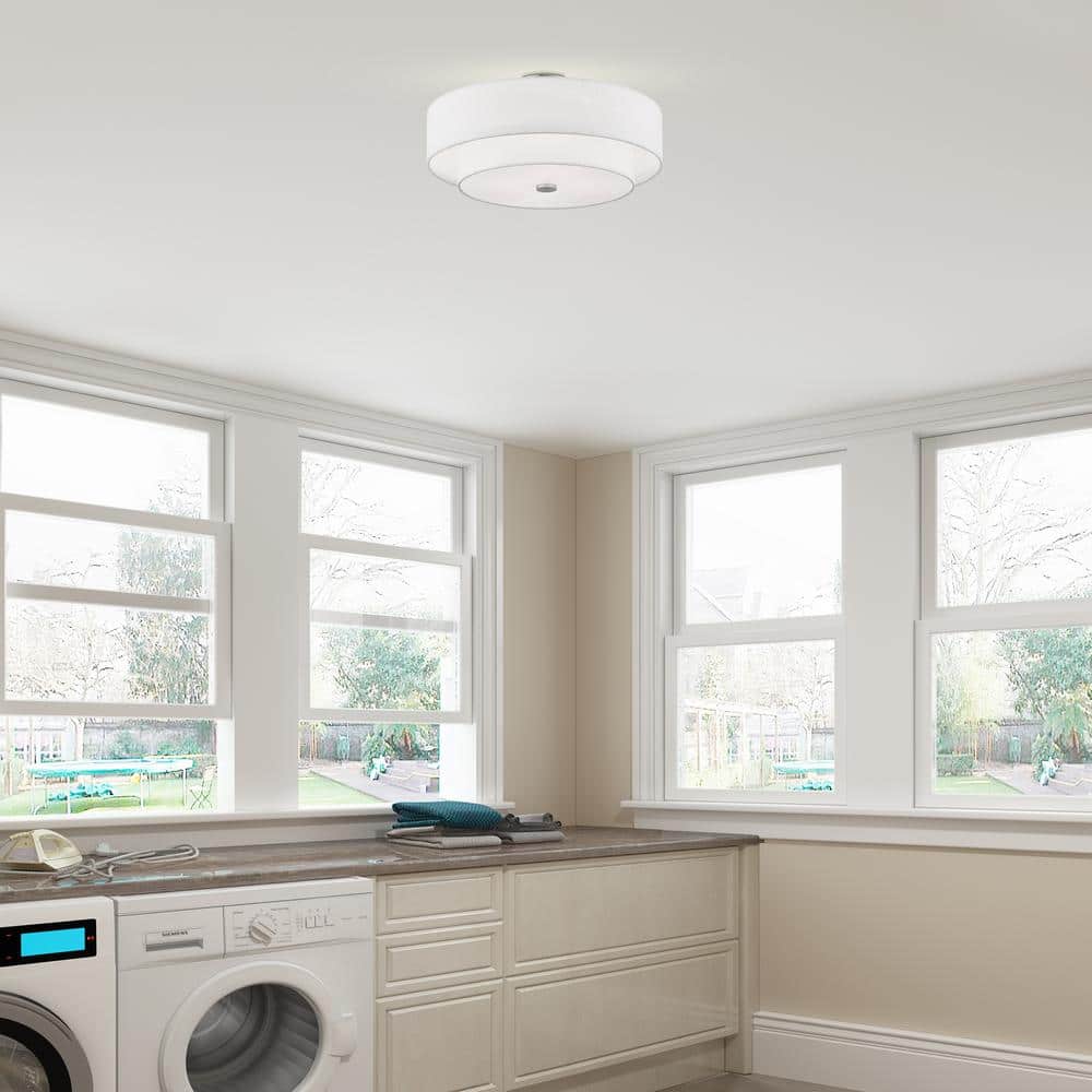 Swaney 18" Brushed Nickel Drum Ceiling Light with Glass Diffuser