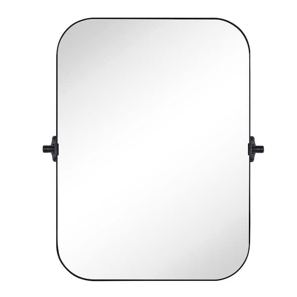 TEHOME 22 in. W x 30 in. H Rectangular Stainless Steel Framed Pivoting Wall Mounted Bathroom Vanity Mirror in Matt Black