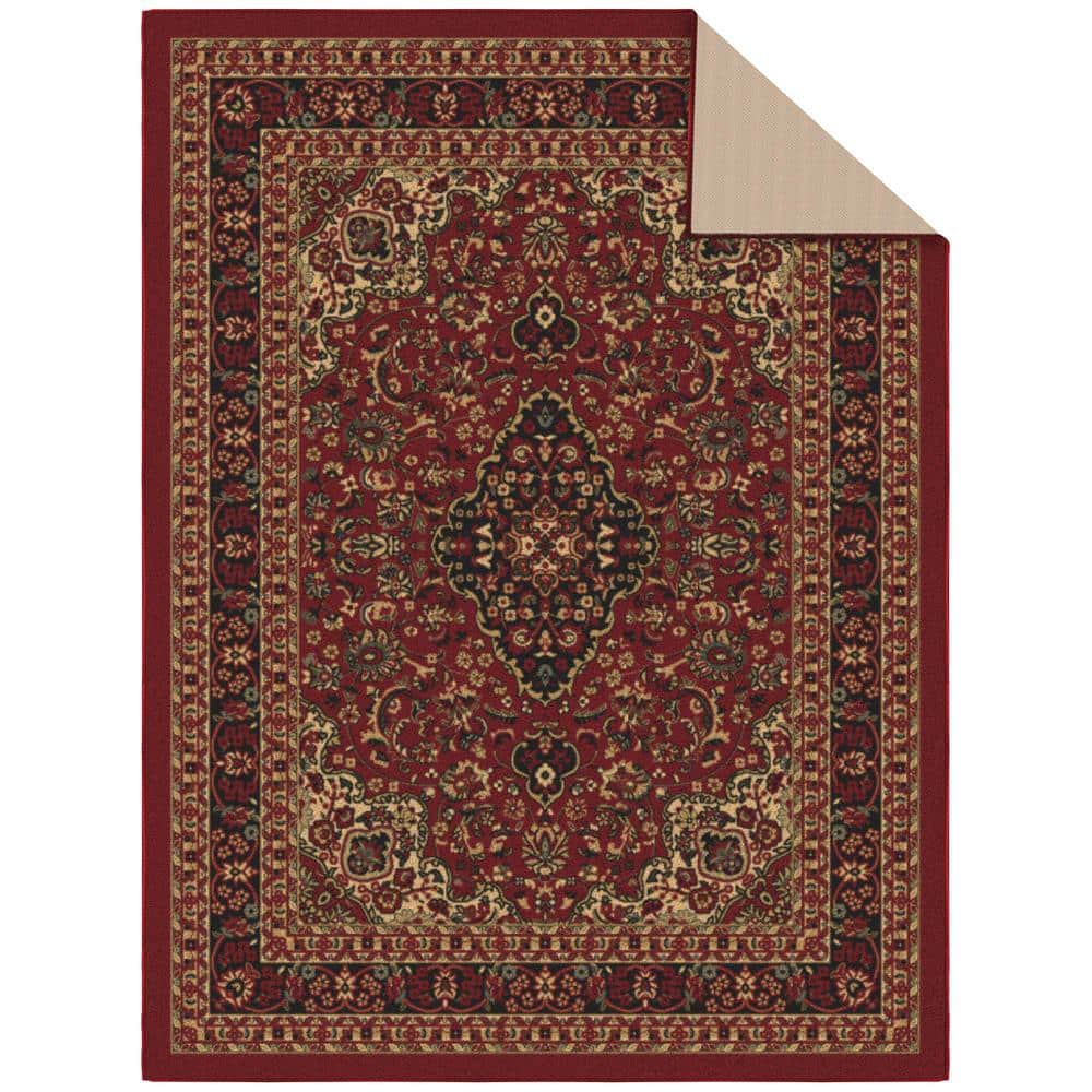 Red Oriental Design Low Pile Non-Slip Area Rug