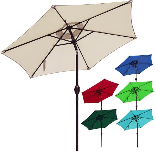LAUREL CANYON 7.5 ft. Steel Market Patio Umbrella with Push Button Tilt and Crank Lift in Beige