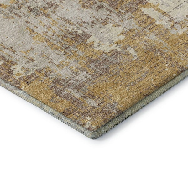 Mayfield Premium Machine Washable Abstract AMF1008 Gold 3 ft. x 4 ft. Area Rug