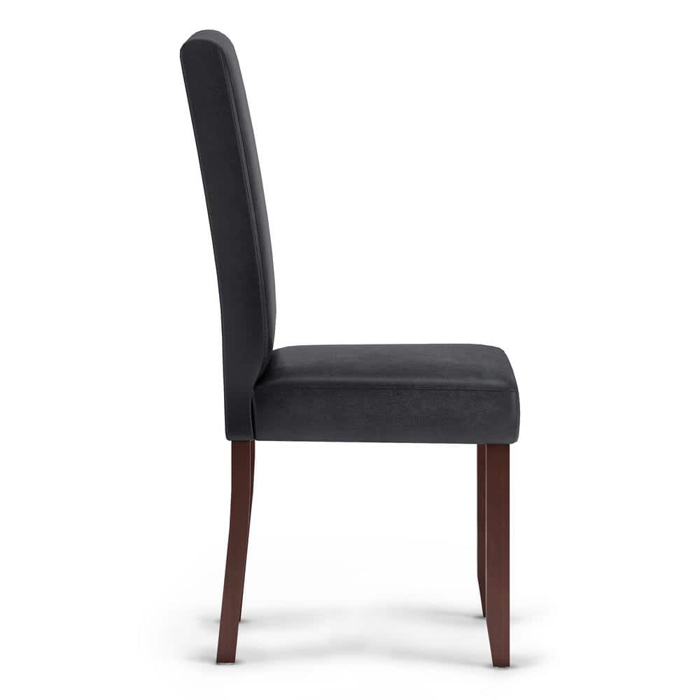 Distressed Black Faux Leather Upholstered Parsons Side Chair