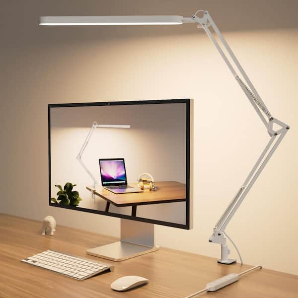 5 Color Modes, 33 in. White LED Clip-on Desk Lamp, 11 Brightness Levels, Adjustable Swing Arm, 12W Study Lamp