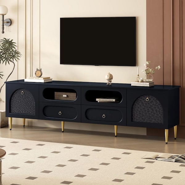 78.8 in. Black TV Stand Fits TVs Up to 85 in. with 4 Drawers, 2 Cabinets and 6 Metal Legs
