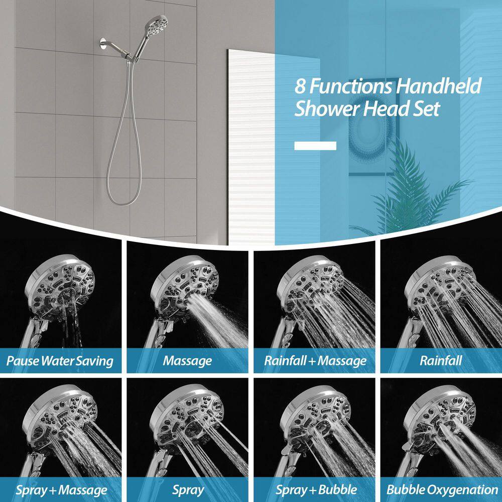 Chrome 8-Spray Wall Mounted Handheld Shower Head