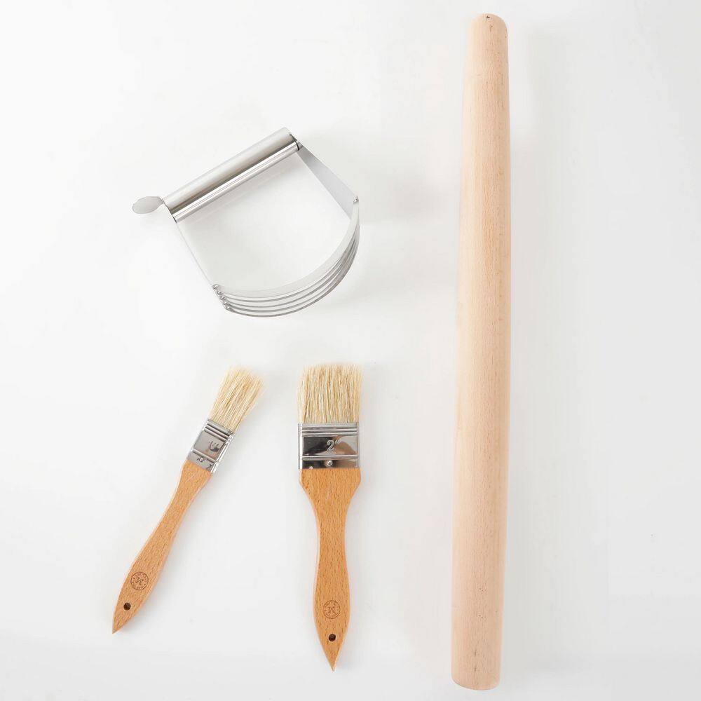 Natural Wood and Stainless Steel 4-Piece Baking Gadget Set