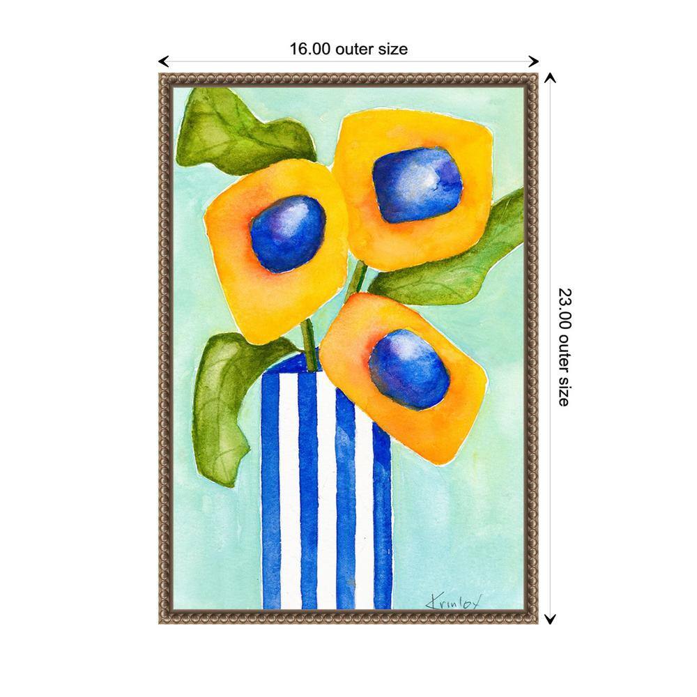 Yellow and Blue Floral Beaded Framed Canvas Wall Art