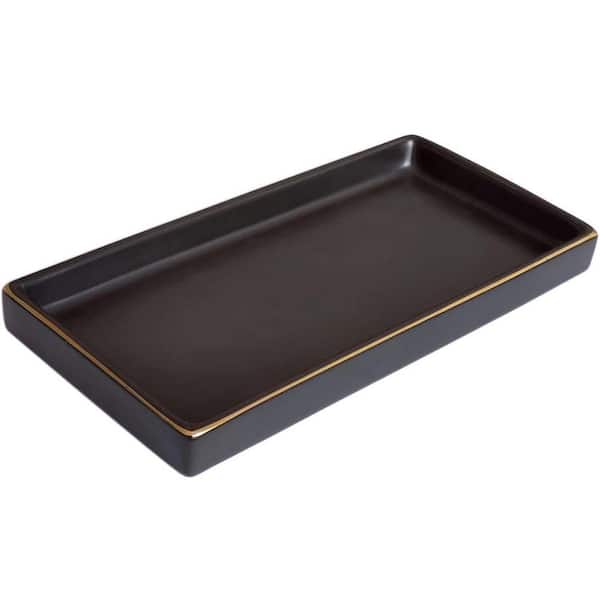 Black Ceramic Vanity Tray for Countertop and Dresser Organization