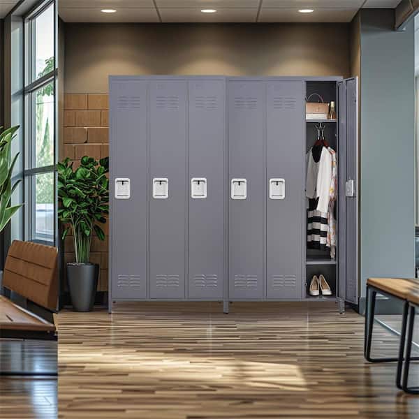 Kahomvis Gray 72 in. H Metal Office Storage Cabinet Steel Locker with 3-Doors