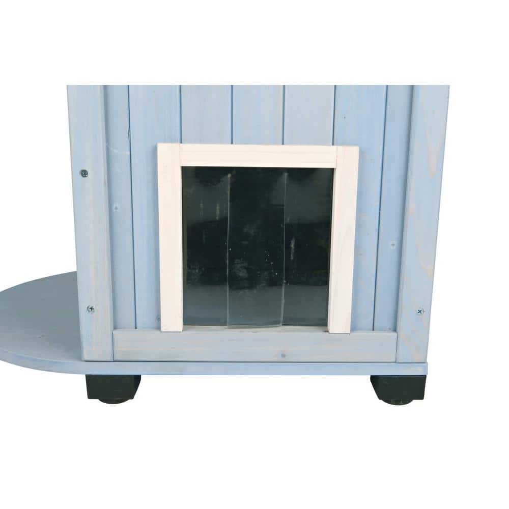 Sky Blue and White Pine 3-Story Outdoor Cat House