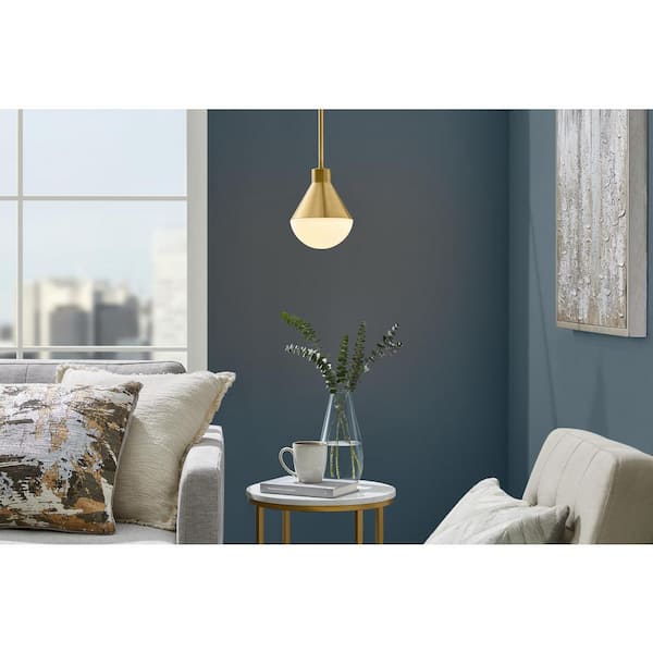 Baril 1-Light Gold Pendant Light Fixture with White Glass Globe Shade