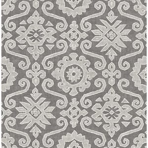 30.75 sq. ft. Pewter and Stone Augustine Vinyl Peel and Stick Wallpaper Roll