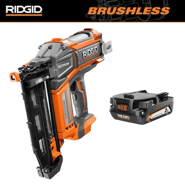 RIDGID 18V Brushless Cordless HYPERDRIVE 16-Gauge 2-1/2 in. Straight Finish Nailer with 2.0 Ah Lithium-Ion Battery
