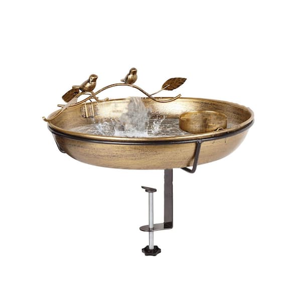FAWEY TRED INC 12 in. Iron Deck Mounted Bird Bath, Small Bird Feeder and Decor