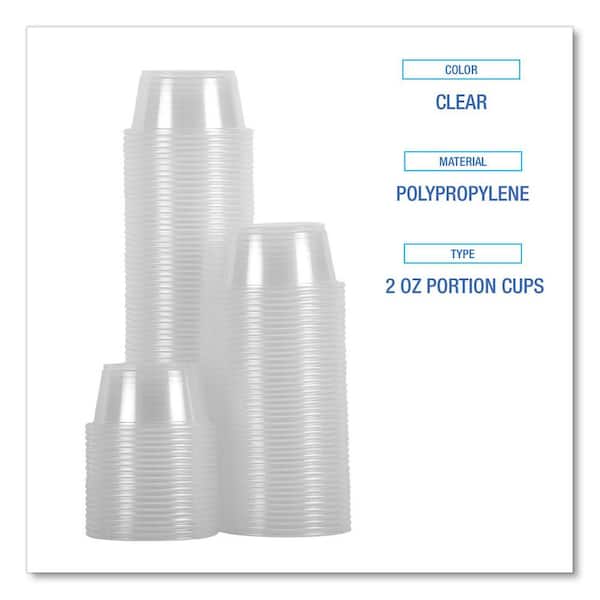 Boardwalk 2 oz. Clear Souffle/Portion Disposable Plastic Cups,  Polypropylene, 20 Cups/Sleeve, 125 Sleeves/Carton BWKPRTN2TS - The Home  Depot