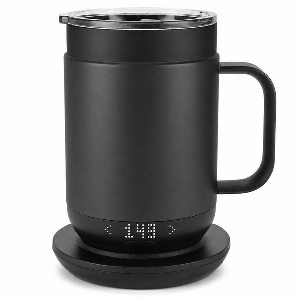16 oz. Black Stainless Steel Heated Coffee Mug with Temperature Control and Spill-Resistant Lid, 1 Piece