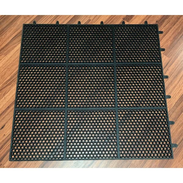 HEX-O-LITE Black 36 in. x 36 in. Rubber Drain-Thru Anti-Fatigue Non-Slip Indoor Floor Mat