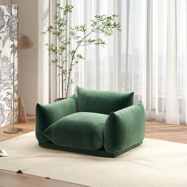 Magic Home Modern 50 in. Flared Arm Chenille Solid Wood Modular Sofa Single Seat Chair Couch in. Green for Apartment Bedroom