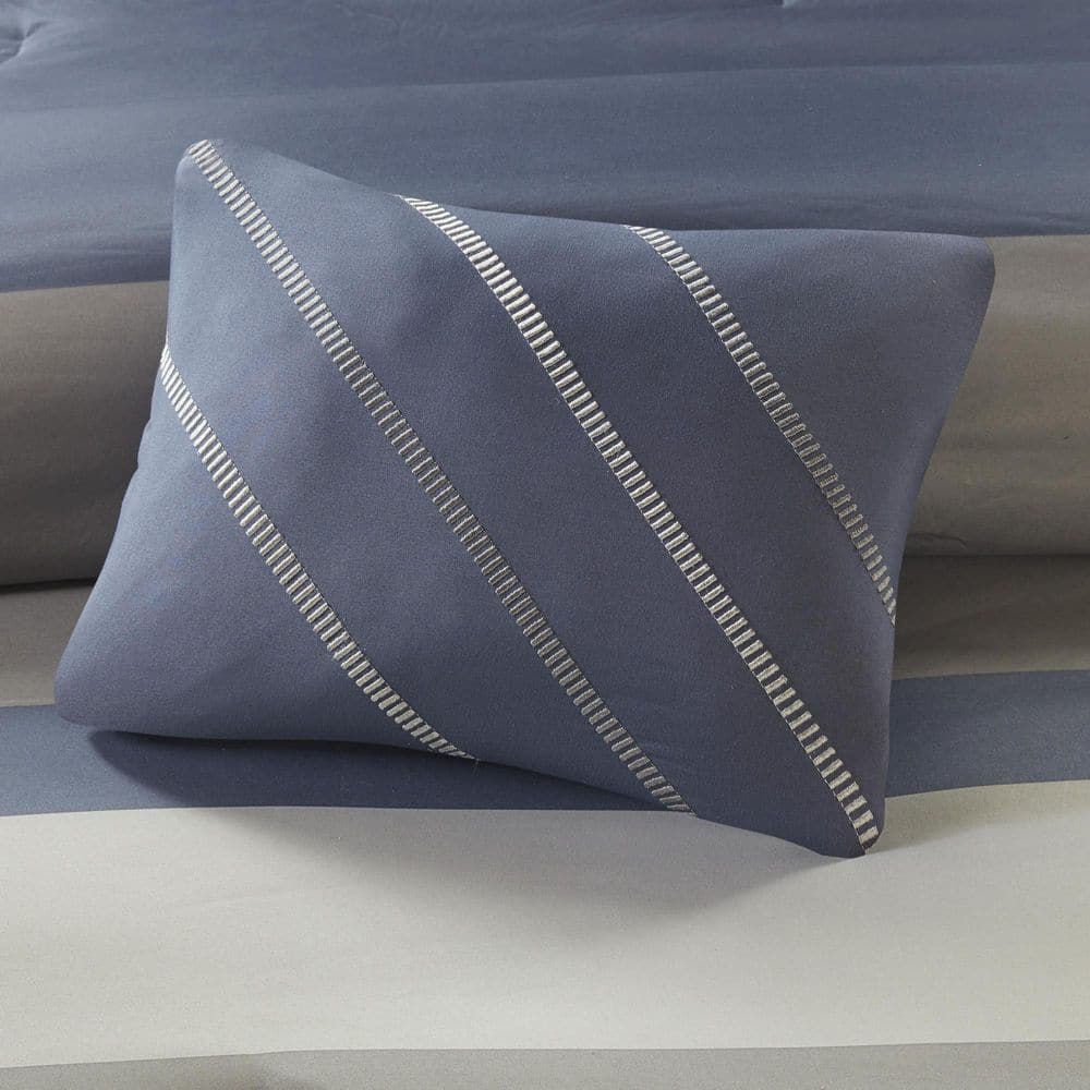 Eddie Striped Blue Microfiber Full Comforter and Sheet Set