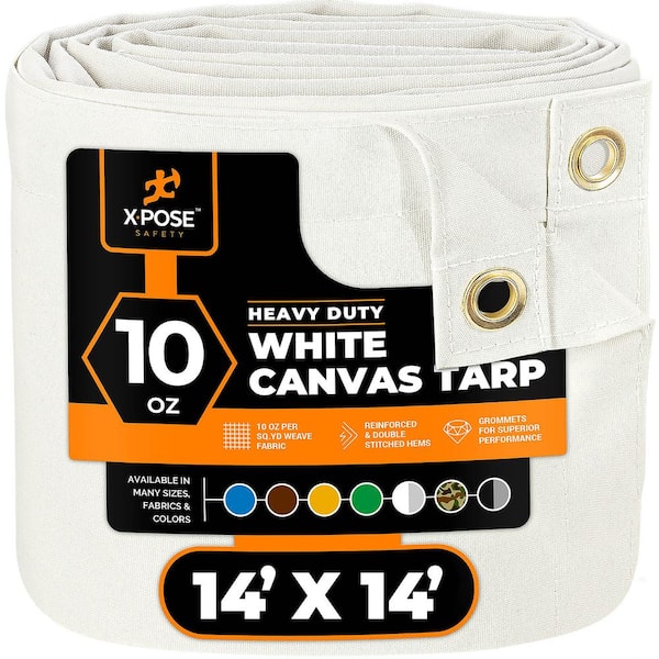 Canvas Heavy Duty 14 ft. W x 14 ft. L White 10 oz. Tarp