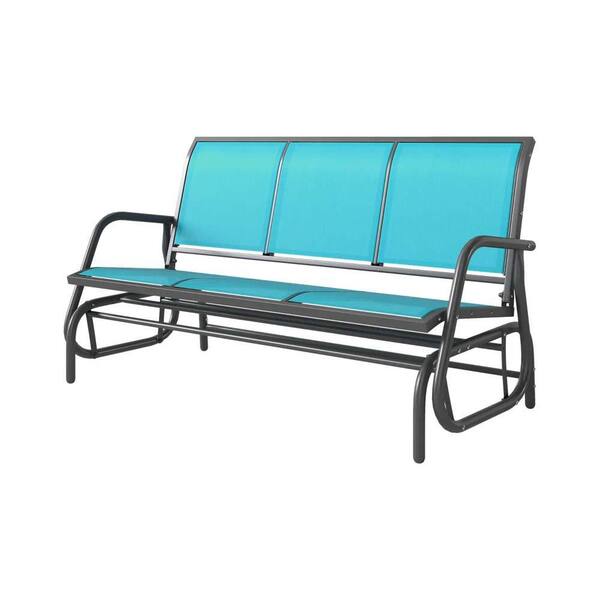 Metal Outdoor Bench with Blue Mesh Seats