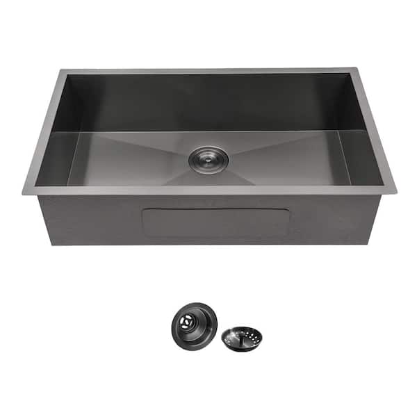 33 in. Undermount Single Bowl 16-Gauge Brushed Nickel Stainless Steel Kitchen Sink with Drain Assembly