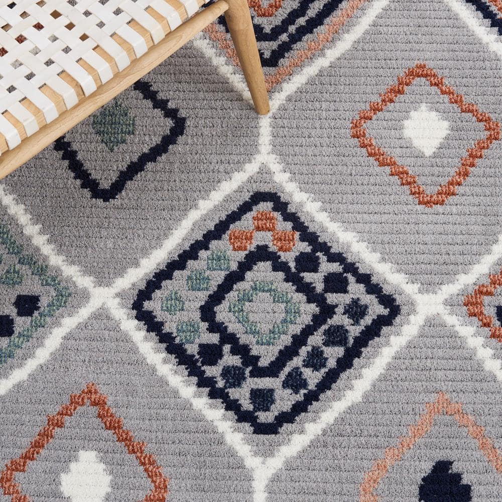 Gray and Blue Rust Synthetic Flat Woven 8' x 10' Area Rug