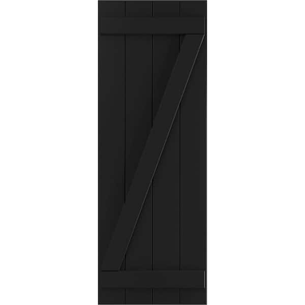 Ekena Millwork 21-1/2 in. x 69 in. True Fit PVC 4-Board Joined Board and Batten Shutters with Z-Bar Pair in Black