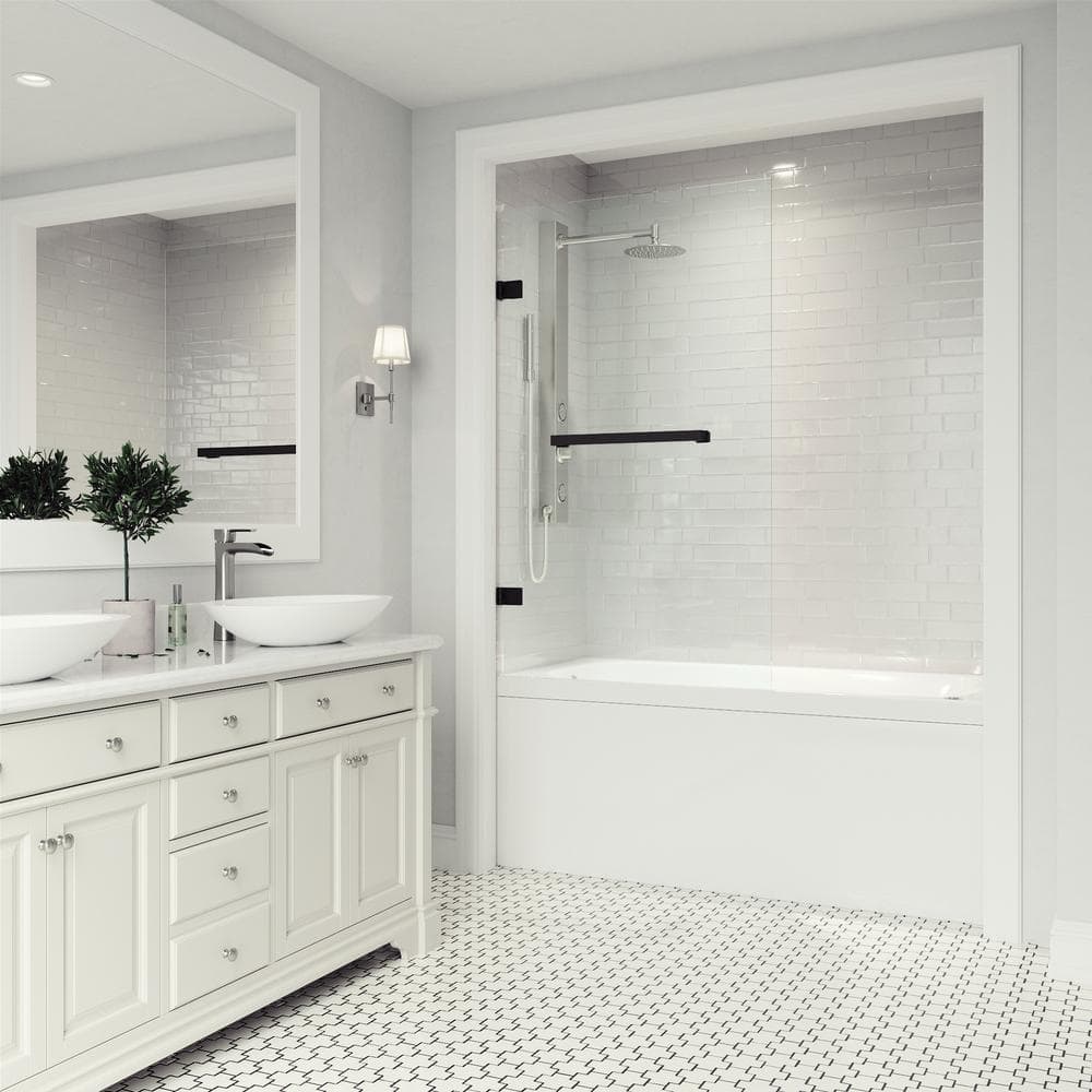 Rialto 34" W x 58" H Frameless Matte Black Tub Door