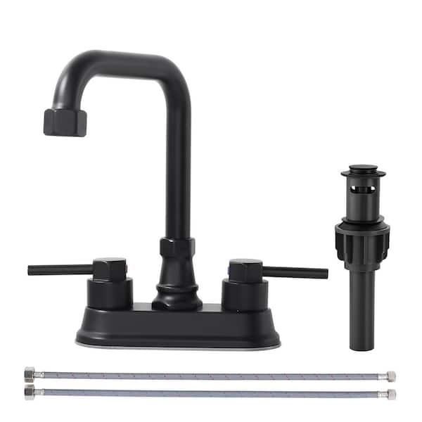 4 in. Centerset Dual Handle Bathroom Faucet with Drain and Swivel Spout in Matte Black