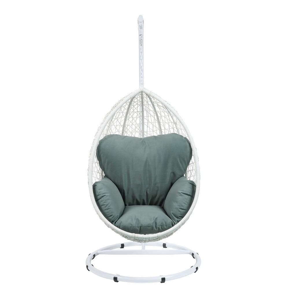 Wicker Patio Porch Relaxation Swing Chair with Stand Swing Chair Beige Fabr