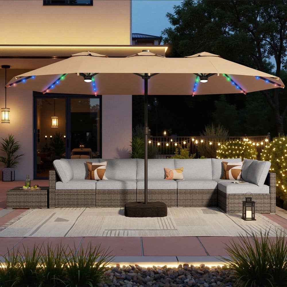 Hoppy Gray 8-Piece Wicker Patio Conversation Set with Gray Cushions and Patio Umbrella in Khaki price history on PriceWatchPro